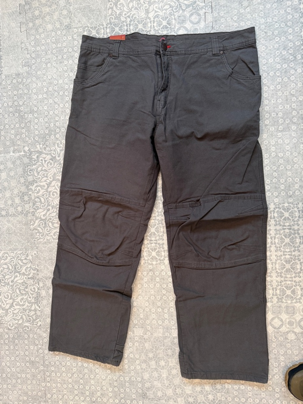 Men's Flannel Lined Black Cargo Pants with Knee Panels